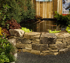 photos of our garden at the southeastern flower show, flowers, gardening, outdoor living, Detail of the fieldstone wall and the koi tank