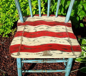 patriotic chair decor, chalk paint, painted furniture, I then took my palm sander to it and heavily distressed it and used a sanding block for the tight spots