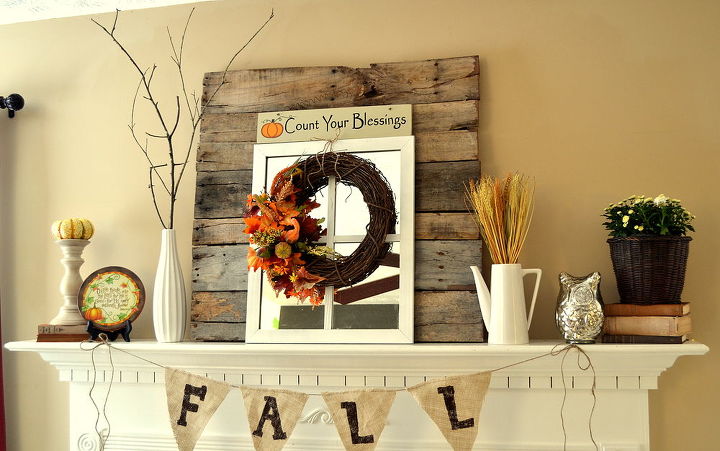 fall mantel with reclaimed pallet wood, doors, seasonal holiday decor, Fall mantel