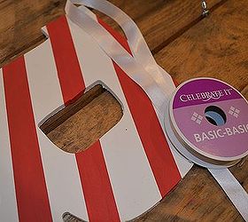 candy cane initialed holiday wreath, crafts, painting, seasonal holiday decor, wreaths, Staple ribbon to the back of your initial for easy hanging
