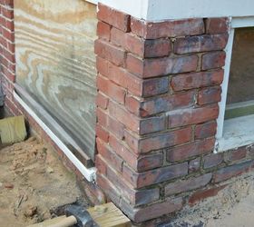 repointing brick a porch foundation repair, concrete masonry, curb appeal, home maintenance repairs, how to, Part of the problem with this brick due to the weight of two porches a roof and 120 years pushing down on it it had sagged The mortar had popped out and the bricks compressed