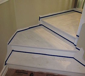 removing carpet from stairs and painting them, Apply painters tape and second coat of primer