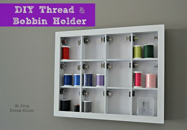 diy spool bobbin holder, crafts, Finished holder uses magnets to keep bobbins next to their matching spool