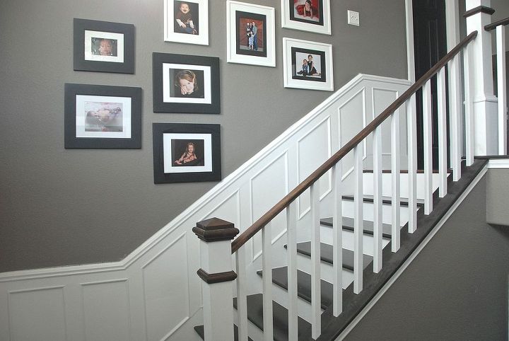 remodeled foyer step by step, diy, foyer, home decor, home improvement, stairs, Step 7 Add picture frame moulding