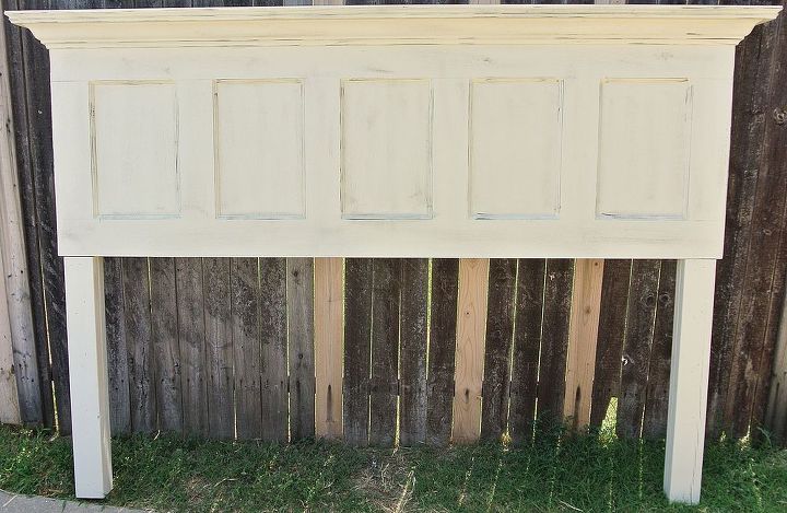 5 panel old door headboard popcorn white and chelsea gray distressed, painted furniture, repurposing upcycling