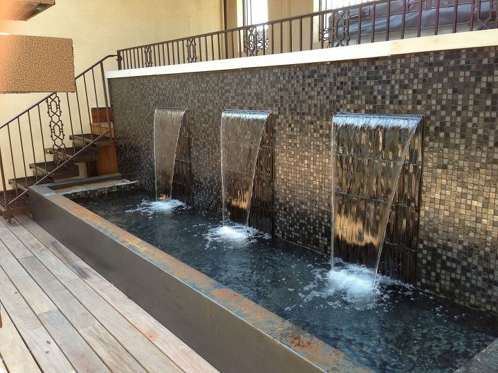 indoor formal water feature, home decor, ponds water features, An indoor formal fountain built in an old movie theater that is being updated into a private home