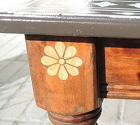 refinishing this little coffee table, painted furniture, The rosette detail Stenciled then stained on top of that One of my favorite details