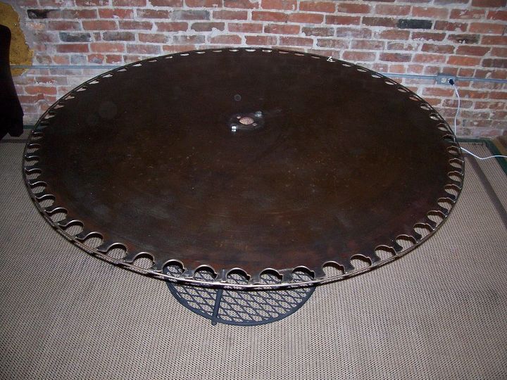 4 foot reclaimed saw blade table, painted furniture, repurposing upcycling