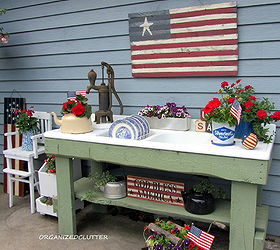 my potting bench has gone red white blue, flowers, gardening, outdoor living