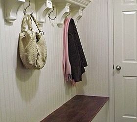 mudroom laundry room update, hardwood floors, laundry rooms, shelving ideas, storage ideas, The shelf is made of two pieces of wood crown molding and 4 corbels