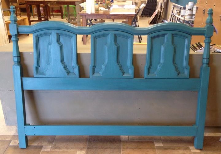 turquoise dresser, painted furniture, repurposing upcycling, queen headboard to match
