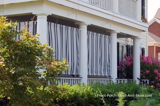 make your porch extra special with curtains, porches, Simple fabric shades are great for creating privacy along street side porches