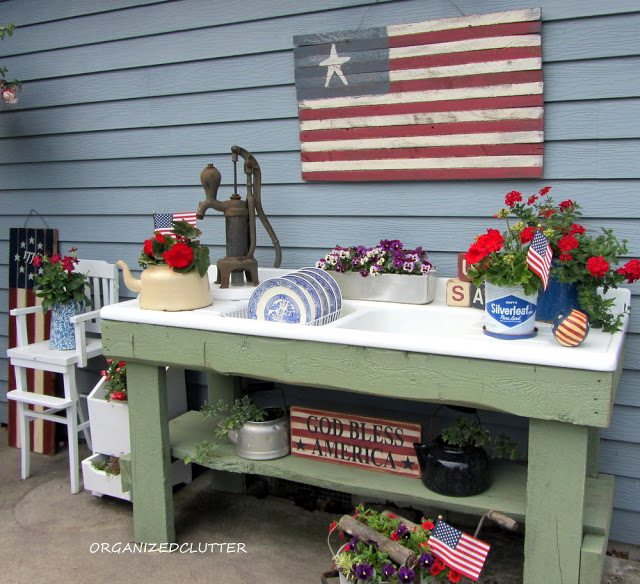 2013 holiday decorating and crafts jan july 4th recap, crafts, easter decorations, seasonal holiday decor, valentines day ideas, A Red White and Blue Potting Bench http organizedclutterqueen blogspot com 2013 06 a red white and blue potting bench html