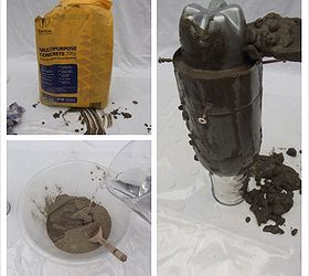 concrete and gold diy lampshade, diy, lighting, mix up concrete and spoon in tap as you go to ensure the concrete goes all the way to the bottom Leave to set
