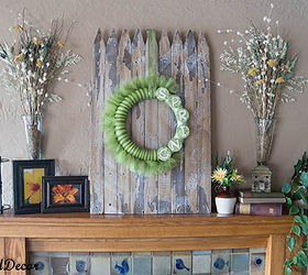 using an old picket fence with the spring decorations, fireplaces mantels, home decor, repurposing upcycling