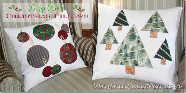 embellished drop cloth pillows for christmas, christmas decorations, crafts, seasonal holiday decor