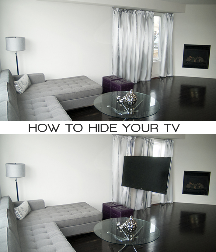 como esconder sua tv com uma cortina, Antes e depois