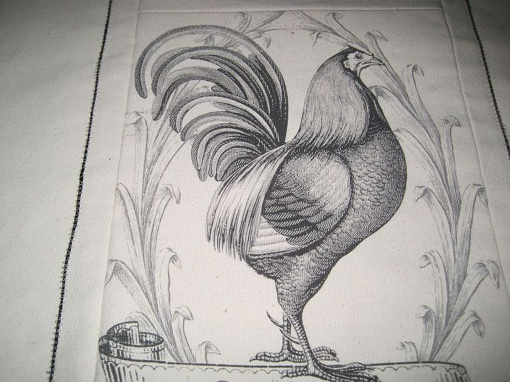 french graphic on table runner, crafts, home decor, Closeup of the rooster