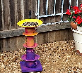 my take on a bird bath feeder inspired by home talk morena hockley, crafts, outdoor living, repurposing upcycling