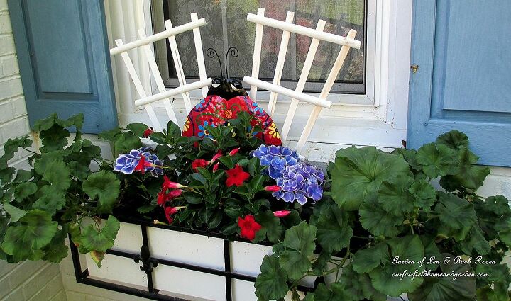 the merry merry month of may, flowers, gardening, hydrangea, window box with mandevilla hydrangea and geraniums