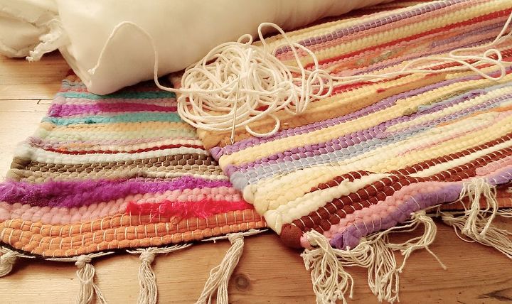 easy peasy floor cushion diy, simply sew together 2 floor rugs use some hard wearing string