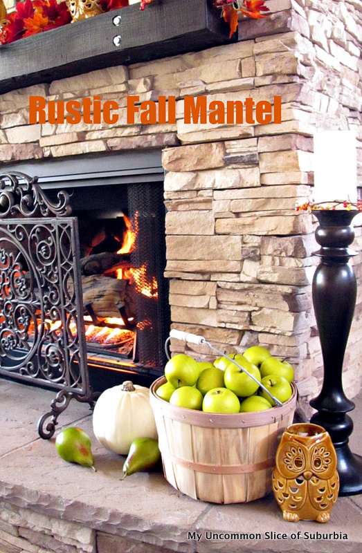 rustic elegant fall house tour, home decor, seasonal holiday decor, For our fireplace I used more natural elements like apples and white pumpkins