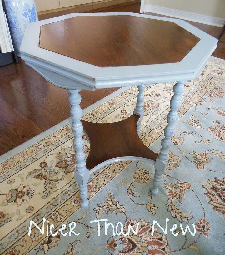 trash to cute side table, chalk paint, painted furniture, Looks great with our rug