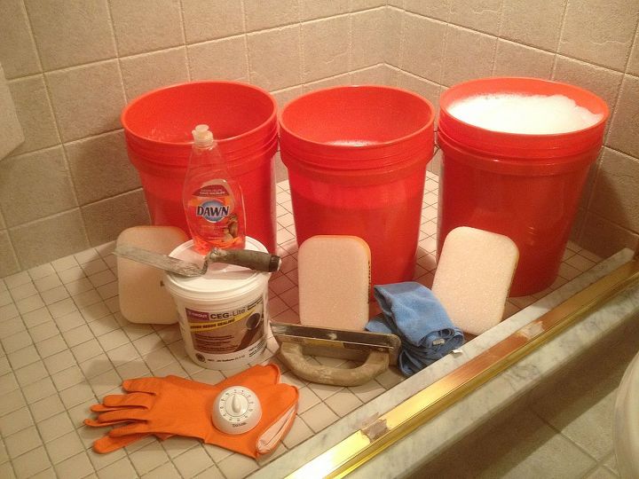 shower grout that doesn t stain or need sealed ever, bathroom ideas, home maintenance repairs, Make sure to get all your supplies together before starting with epoxy grout