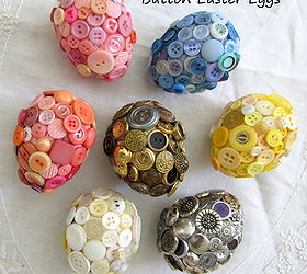 button easter eggs, crafts, easter decorations, seasonal holiday decor, Here are the six button eggs I made in 2012