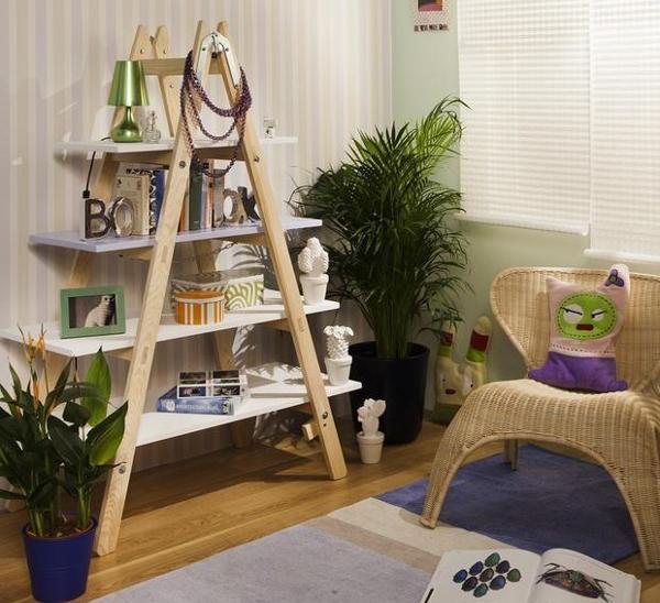 diy ladder project ideas, repurposing upcycling, shelving ideas, storage ideas, I love this idea of a small ladder The natural wooden look is preserves and the pearls hanged on the top of the unit add a shabby chick touch