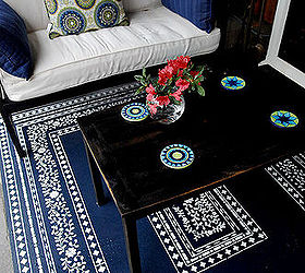want to fancy up your outdoor space what about a stenciled rug on the concrete, concrete masonry, flooring, painting