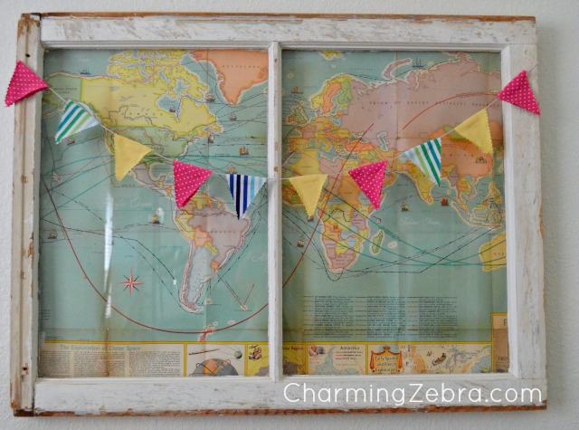 vintage map window, crafts, repurposing upcycling, Vintage Map Window