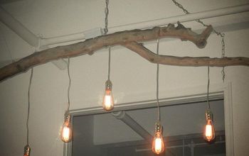Unique Chandelier Crafted From a Fallen Branch and Edison Style Lights
