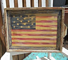 scrap wood usa sign, crafts, patriotic decor ideas, seasonal holiday decor, Updated thrift store flag tray