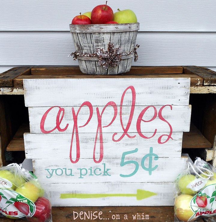pick your own apples a sign from pallet wood, crafts, pallet, seasonal holiday decor, woodworking projects