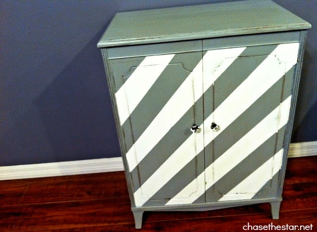 craigslist cabinet update, chalk paint, painted furniture, First update grey and white stripes cabinet makeover