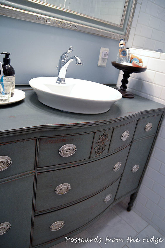 re purposing our dining room buffet into a bathroom vanity, bathroom ideas, painted furniture, repurposing upcycling