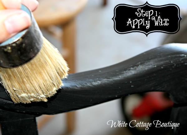 waxing and buffing black painted furniture to a beautiful shine, painted furniture