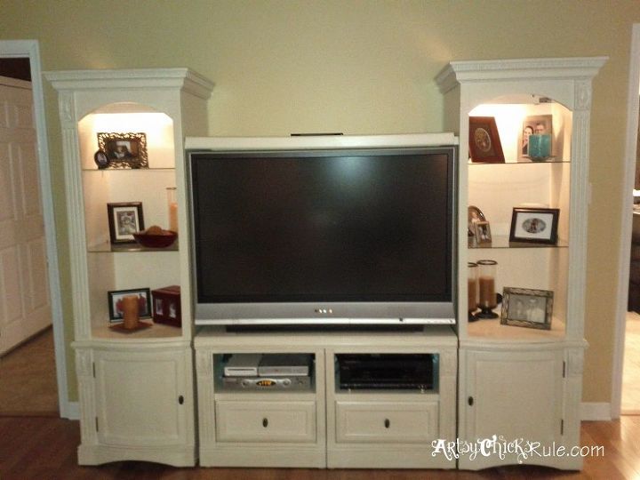 family room makeover a new tv a level, fireplaces mantels, home decor, living room ideas, painting, Wall unit I painted it last year much better looking but still too large for the space But that has now been remedied