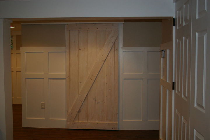 barn door using a closet track, diy, doors, woodworking projects