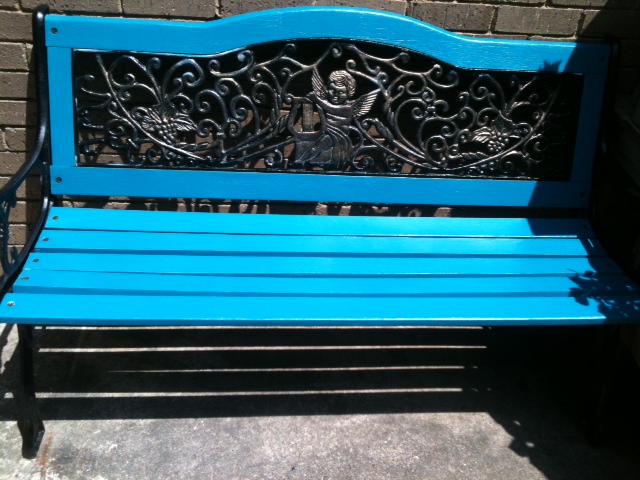 front porch bench makeover, painted furniture, Refinished Bench Picture 1
