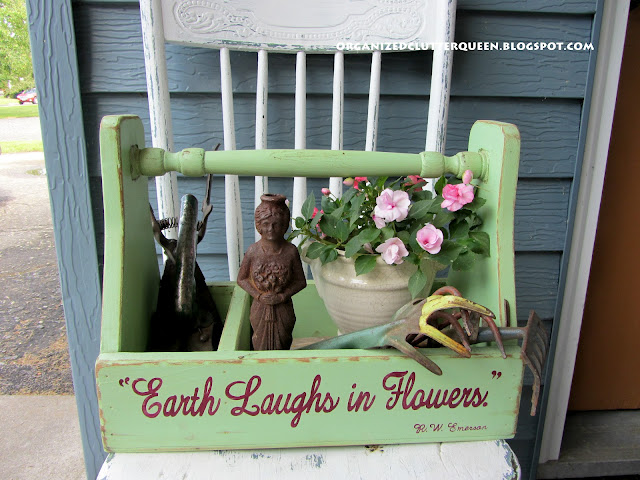 my covered front porch patio, outdoor living, patio, porches, Vintage garden hand tools in a tote