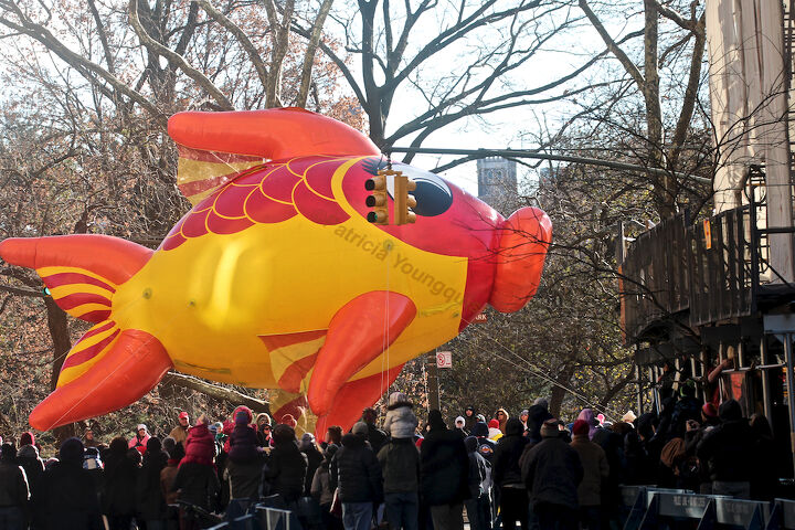 id needed re characters in entertainment, seasonal holiday d cor, thanksgiving decorations, An unidentified fish marches swims out of water in Macy s 2013 Thanksgiving Parade View Three at CPW