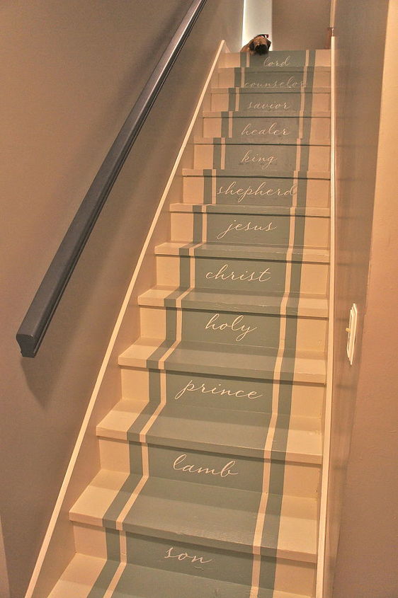 stairway to heaven we removed our old stained carpet and updated with paint pattern, home decor, painting, stairs, Completed stairway makeover by Bella Tucker Decorative Finishes Nashville TN