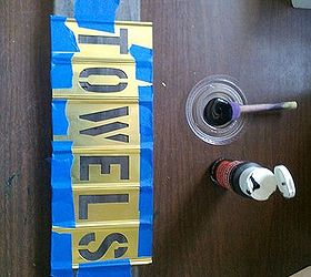 pallet board towel holder, diy renovations projects, pallet projects, repurposing upcycling, I used metal stencils for the towel sign