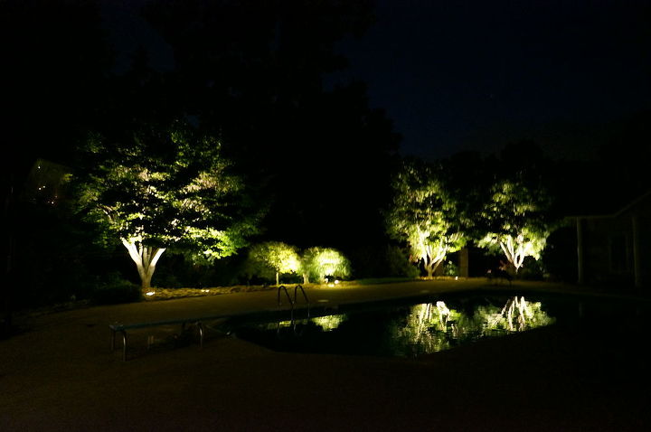 led conversion and design tweak project, landscape, lighting, outdoor living, pool designs, Japanese Maples with added bonus of reflection in pool