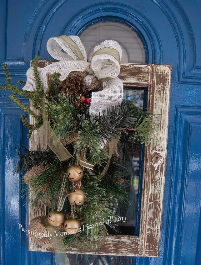 rustic christmas wreath, christmas decorations, seasonal holiday decor, wreaths, Tapped out the center of the cabinet door a little sanding to rough up the wood