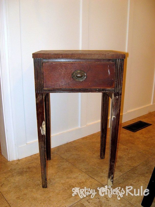 antique side table renewed with a little chalk paint amp graphics, chalk paint, home decor, painted furniture, Small antique side table 7 A little beat up but easily transformed