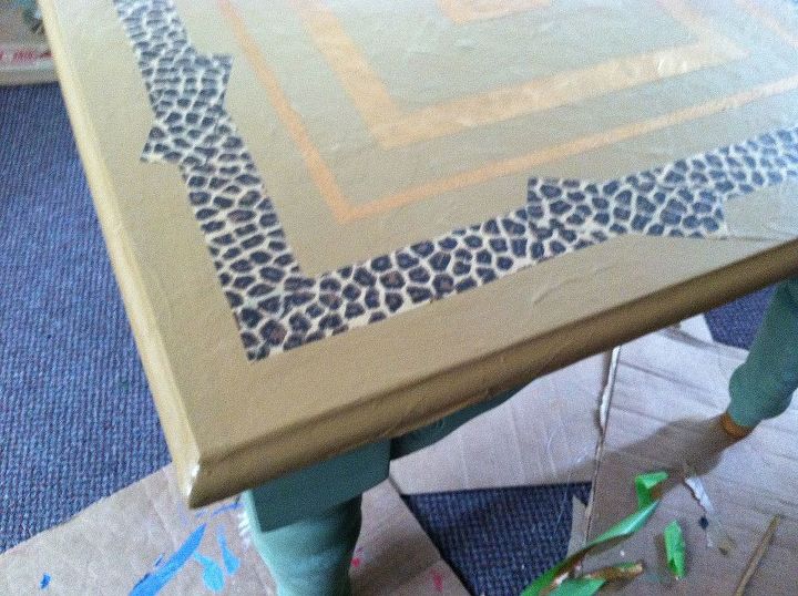 coffee table with animal print gold paint and diy chalk paint, chalk paint, painted furniture, 2 gold stripes