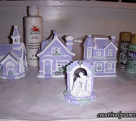 shabby chic lilac village, christmas decorations, crafts, decoupage, painting, seasonal holiday decor, shabby chic, Paint the houses I used Lilac acrylic paint you can use any color you like